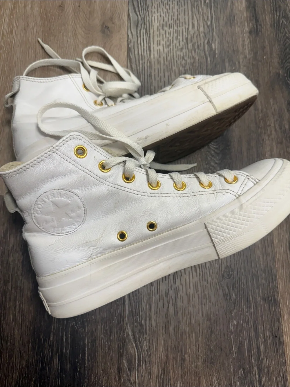 Converse High-Top Sneakers in Cream with Gold Eyelets